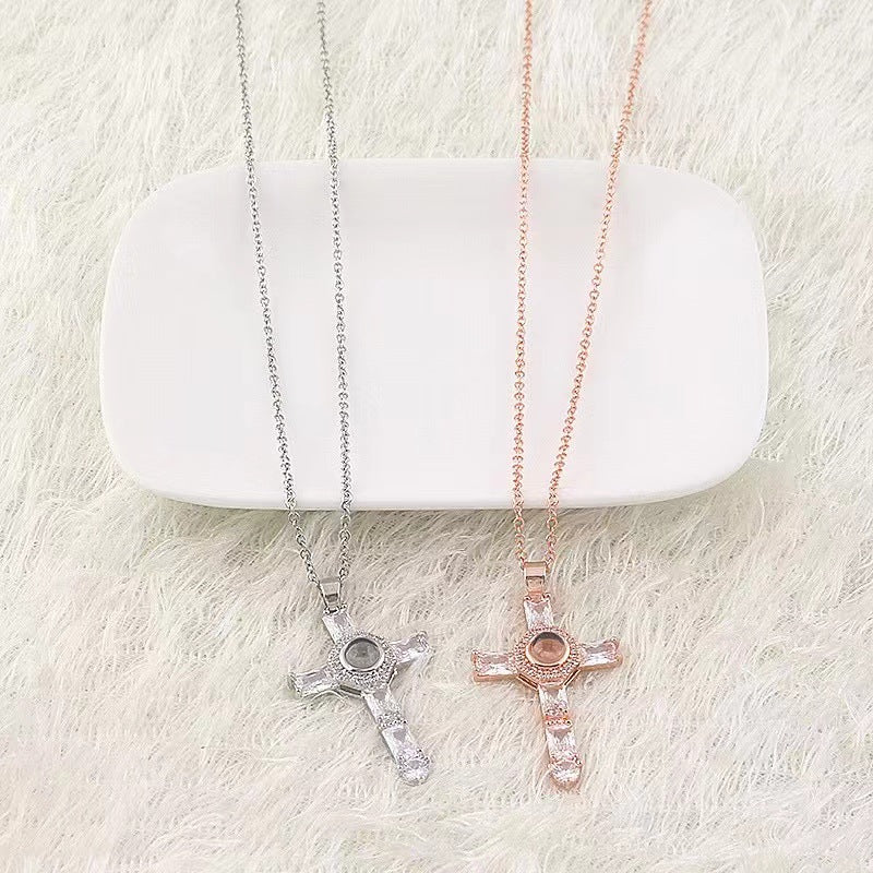 Cross Photo Projection Necklace in Silver or Rose Gold - My Keepsake Story