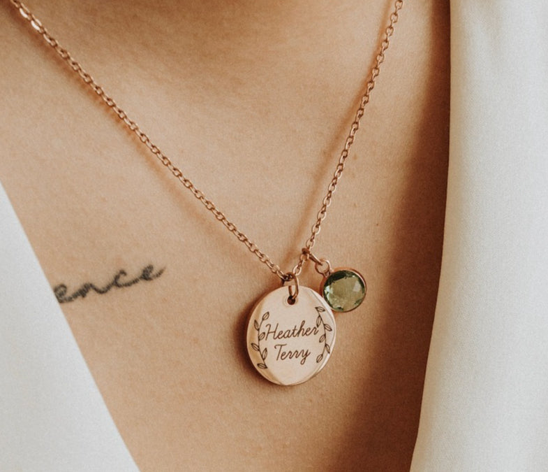 Engraved Personalize birthstone necklace Keepsake Story