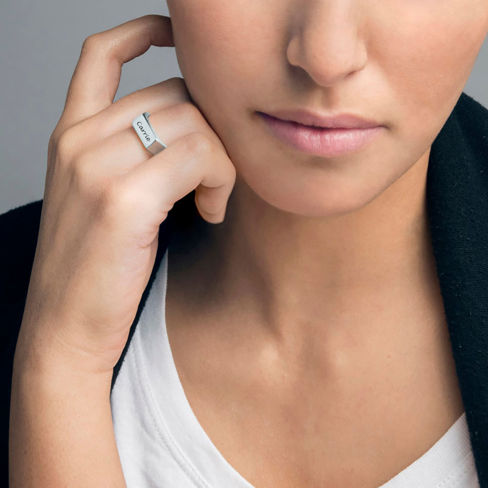 Silver signet ring on a model My Keepsake Story