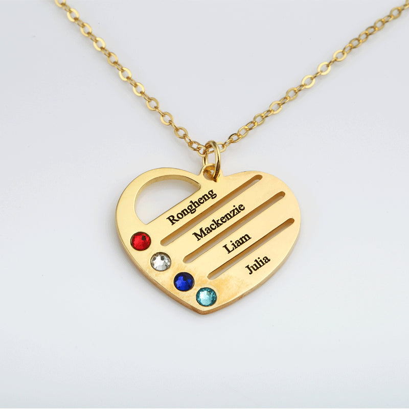 4 names Heart shaped birthstone necklace My keepsake story