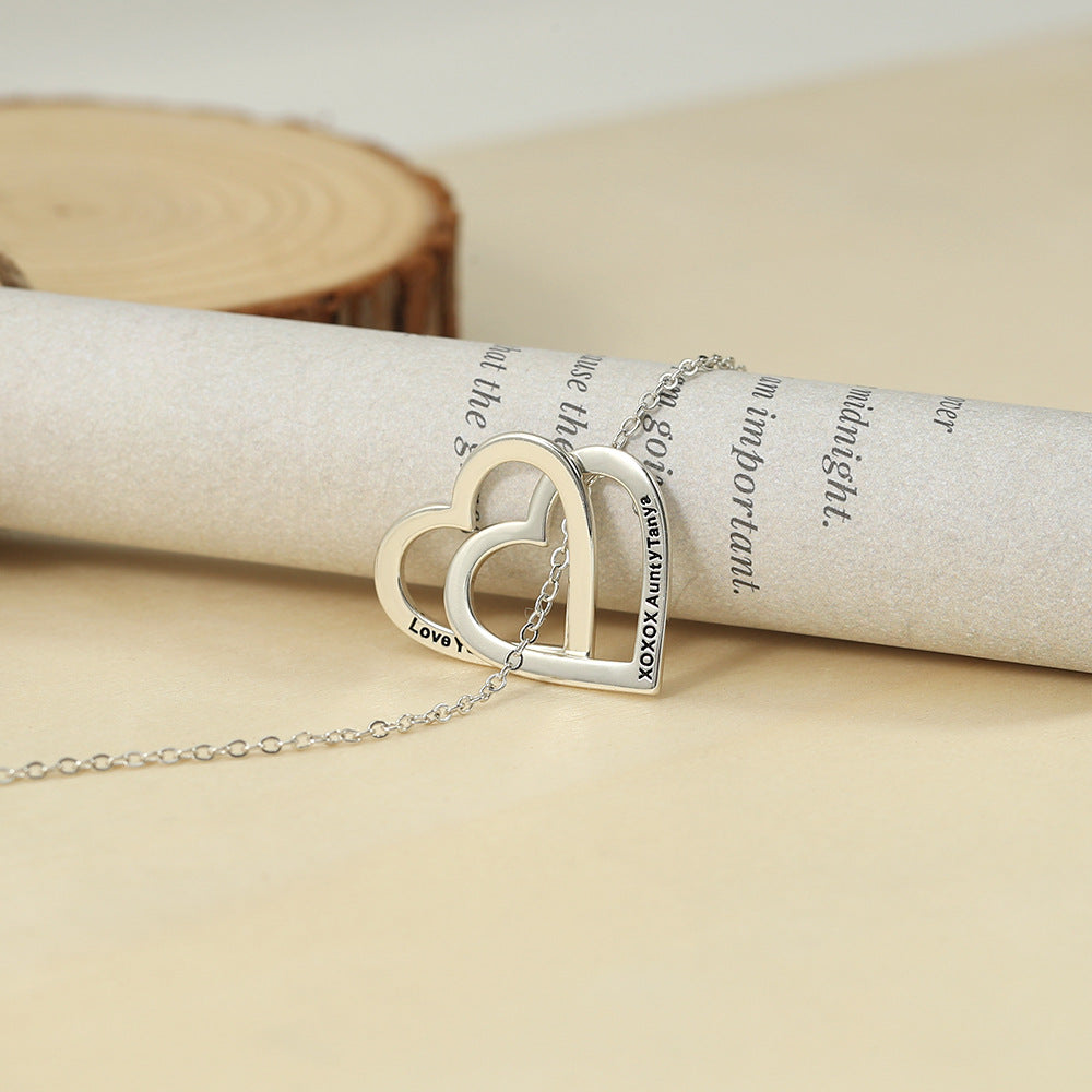 double heart engraved silver necklace - My Keepsake Story