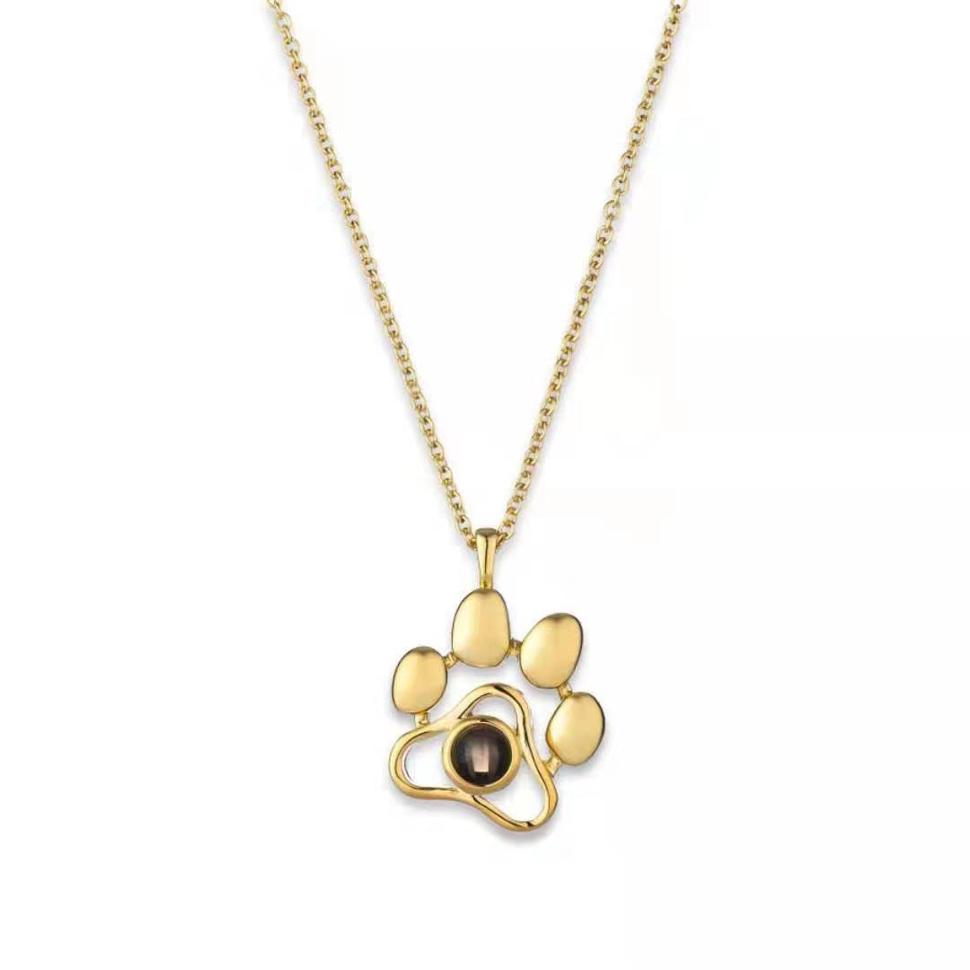 gold Dog Paw Photo Projection Necklace - My Keepsake Story