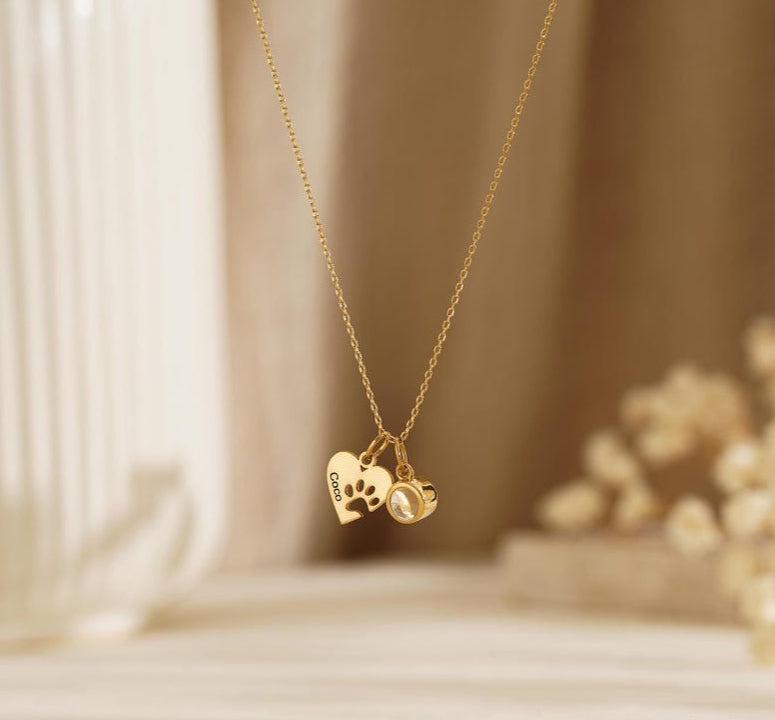 gold coloured Heart & Paw Photo Projection Necklace - My Keepsake story