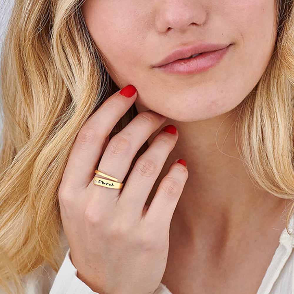 customized gold ring with diamond accent on hand My Keepsake Story
