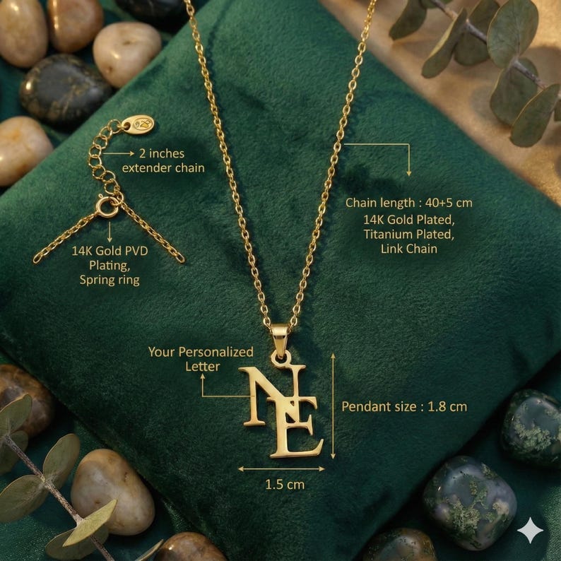 measurements and details for 2 initial necklace for customization My Keepsake Story
