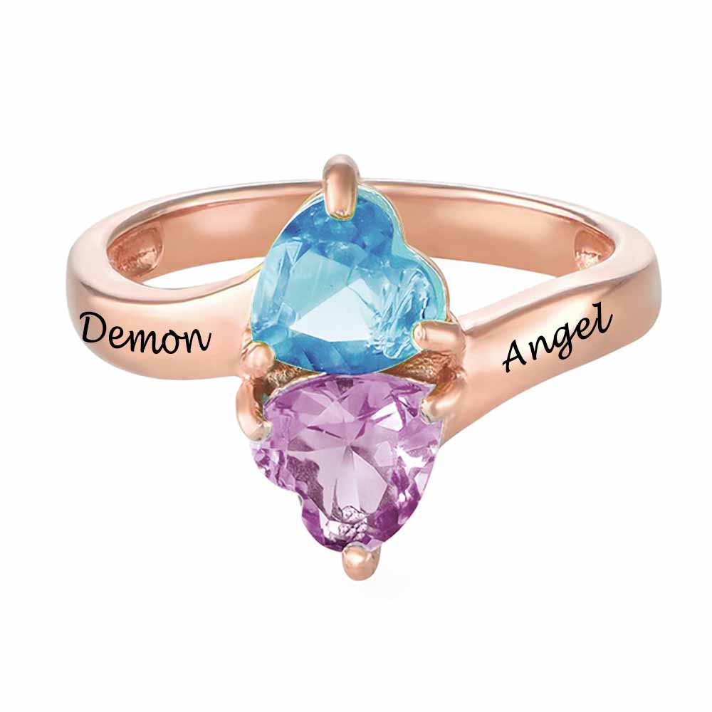 rose gold band with 2 heart shaped stones My Keepsake Story