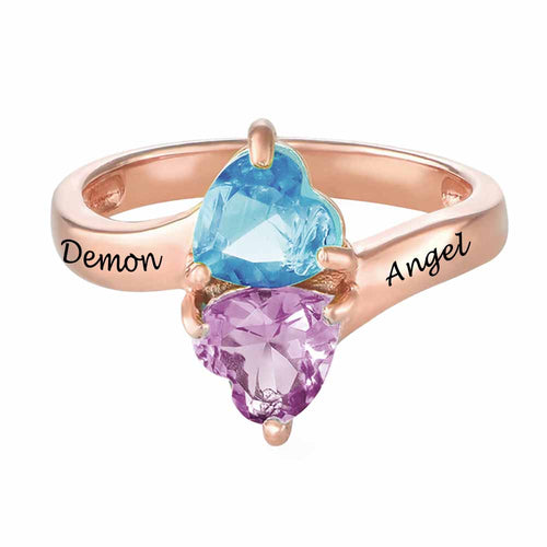 rose gold band with 2 heart shaped stones My Keepsake Story