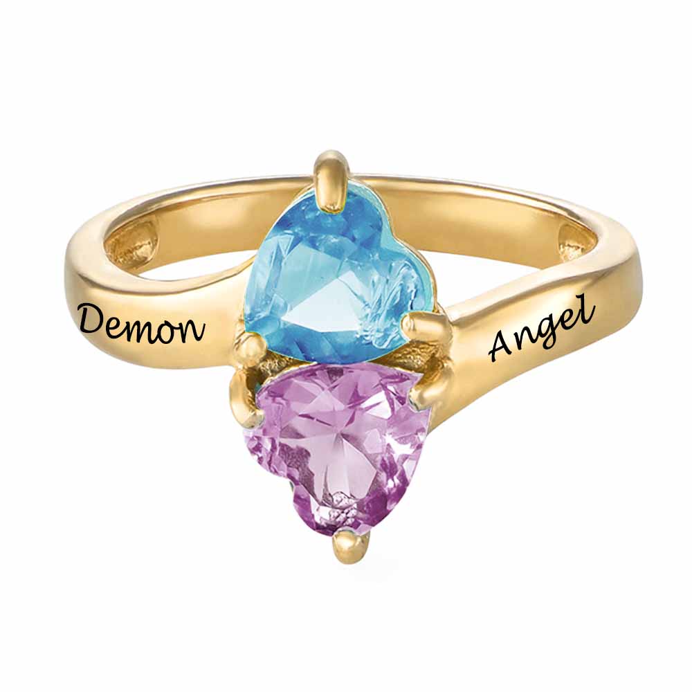gold band with 2 heart shaped stones My Keepsake Story