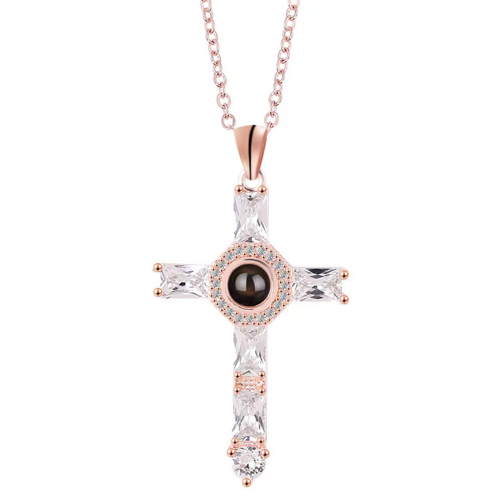 Cross Photo Projection Necklace in  Rose Gold -  My Keepsake Story