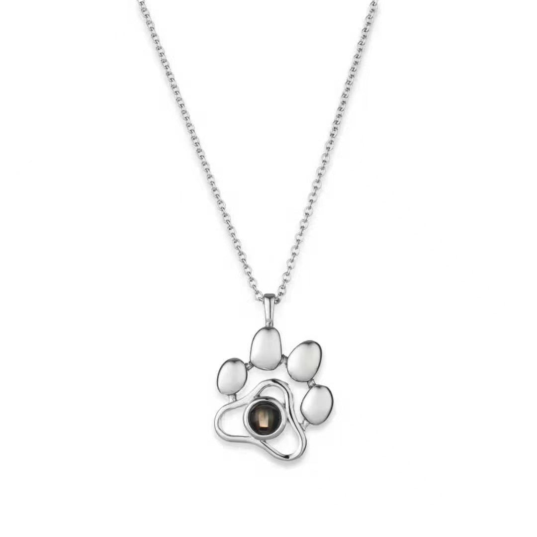 silver Dog Paw Photo Projection Necklace - My Keepsake Story