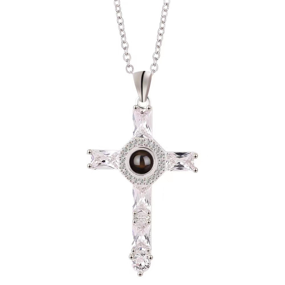 Cross Photo Projection Necklace in Silver - My Keepsake Story