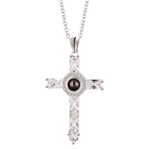 Cross Photo Projection Necklace in Silver - My Keepsake Story