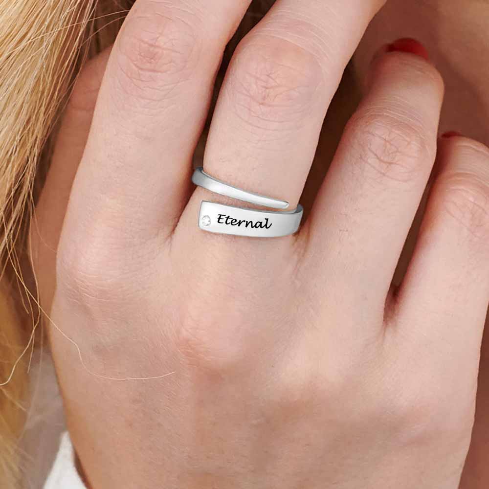 customized silver ring with diamond accent on hand My Keepsake Story